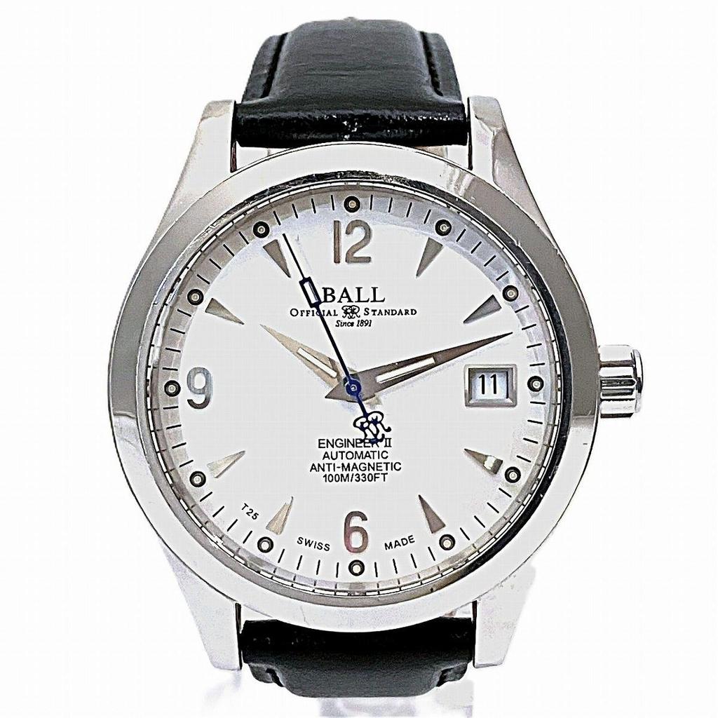 Used BALLWATCH Engineer 2 Watch Total Weight Approx. 71.2g SS Genuine Leather Automatic Winding White Dial NM1026C Men's
