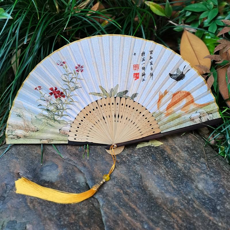New Chinese Style Hanfu Cheongsam Fan Ancient Style Dance Performance Folding Fan Summer Single-Sided Bamboo Ribs Portable Fan