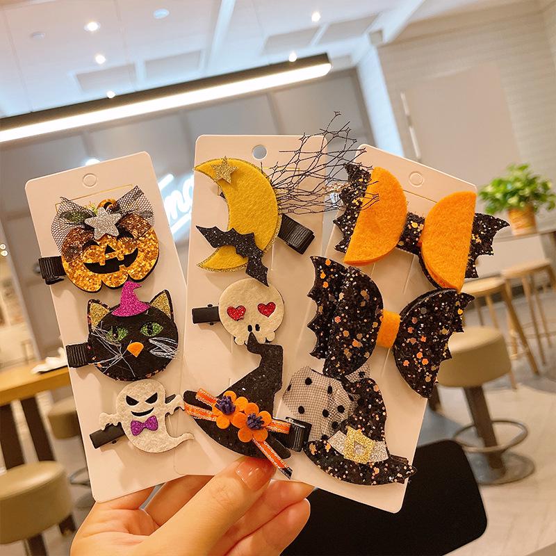 Funny Pumpkin & Ghost Hair Clips for Kids - Halloween Festival Dark Style Costume Accessories
