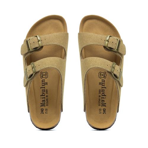 Fashion 2025 New Summer Men's Cork Slippers Suede Leather Mule Clogs Slippers Man Soft Cork Two Buckle Beach Slides Footwear for Men 45