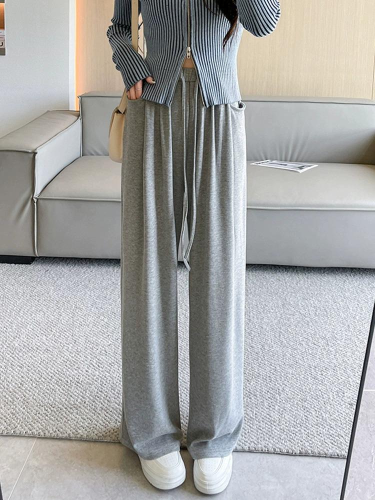 Petite High-Waisted Wide-Leg Glutinous Rice Pants - Women's Slimming Straight-Leg Spring/Autumn Floor-Length Pants