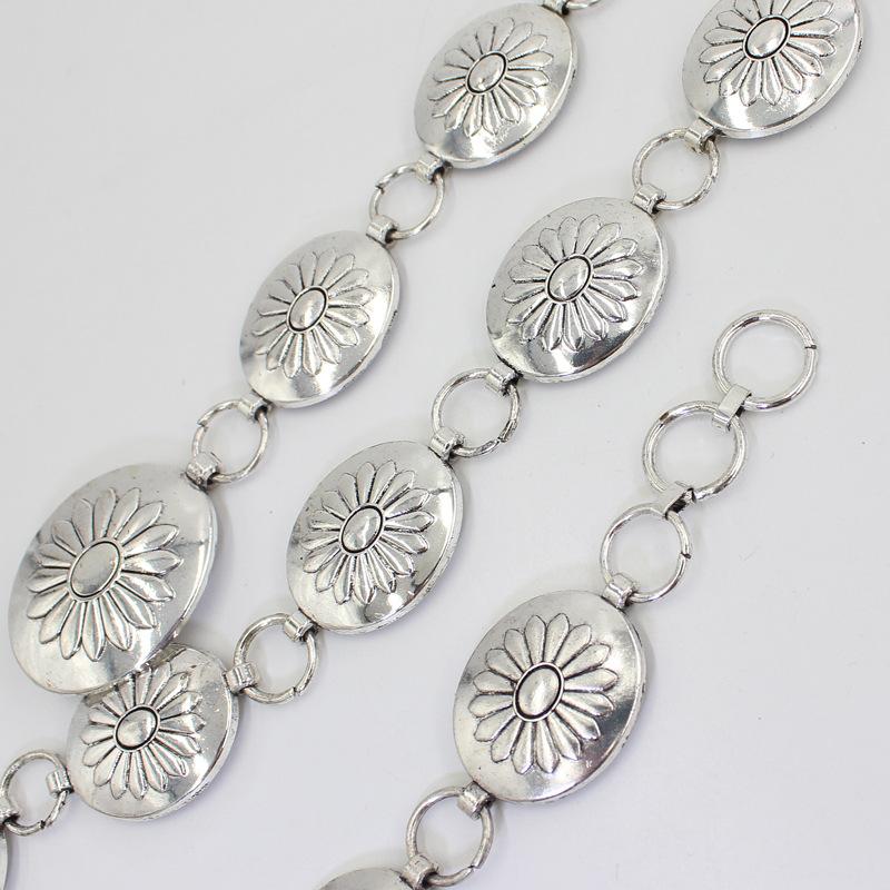 Hook Adjustment Belt Body Oval Metal Waist Chain Ladies Vintage Antique Silver Chain Dress Decorative Belt