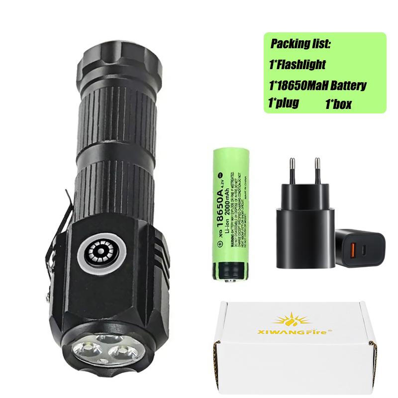 Powerful Mini EDC LED Flashlight 2000LM Super Bright Hat Clip Light USB Rechargeable Torch Camping Lantern with Power Indicator
