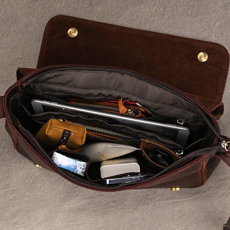 Men's Genuine Leather Shoulder Bag Crazy Horse Leather Crossbody Bag High Quality School bags Leather Messenger Bag for men male
