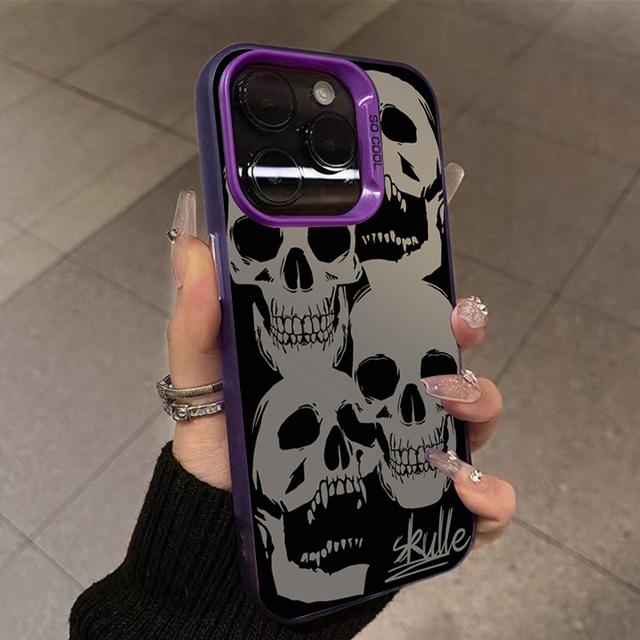 Vier gruselige Totenkopfmuster Handyhülle für iPhone 16 16E 14 13 12 11 15 Pro XS Max 8 7 Plus X XR Galvanisierte stoßfeste Hülle