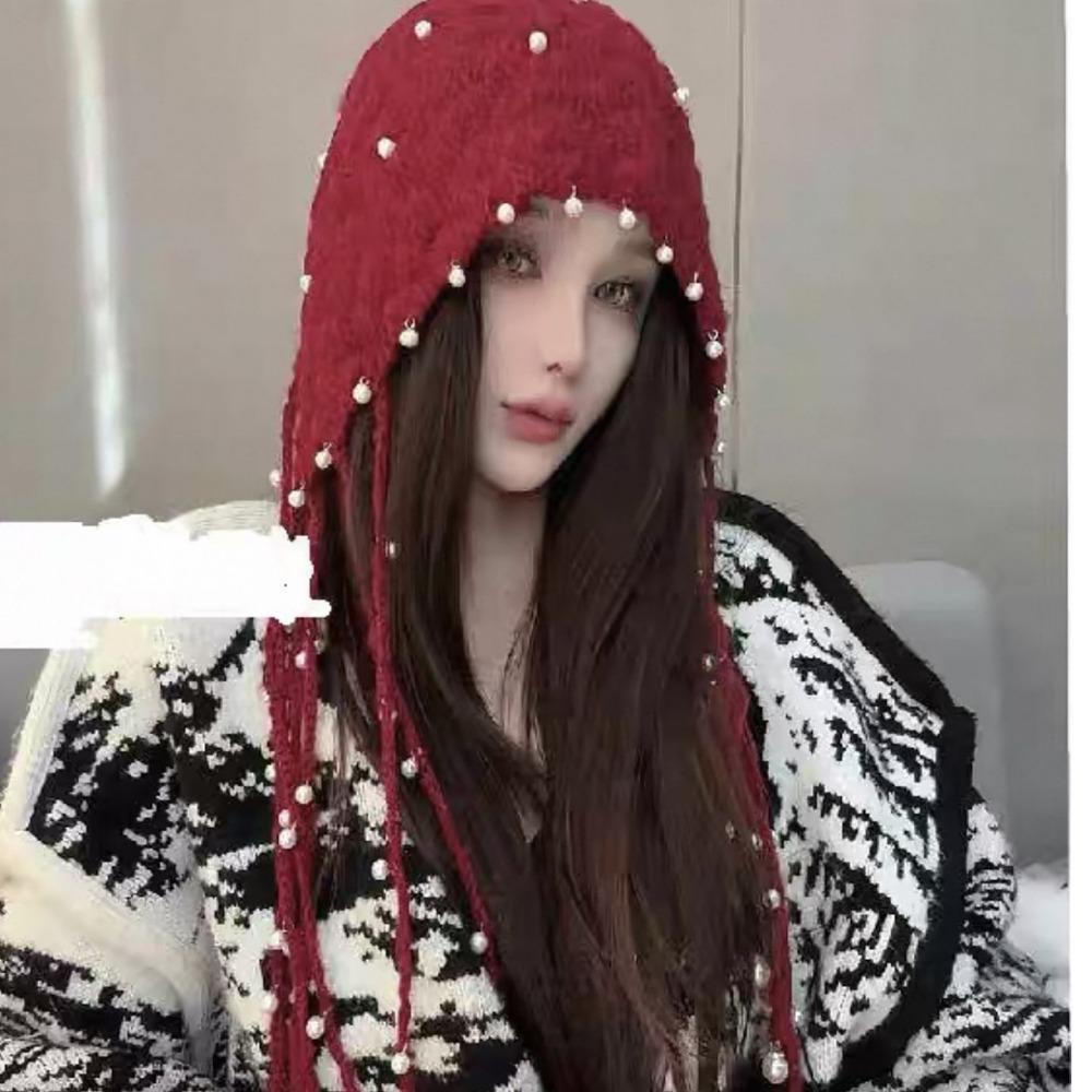 Ladies' Hats New Hand-Knitted Floral Braid Knit Hat for Women Retro Warm and Stylish Fringe Hat Trendy