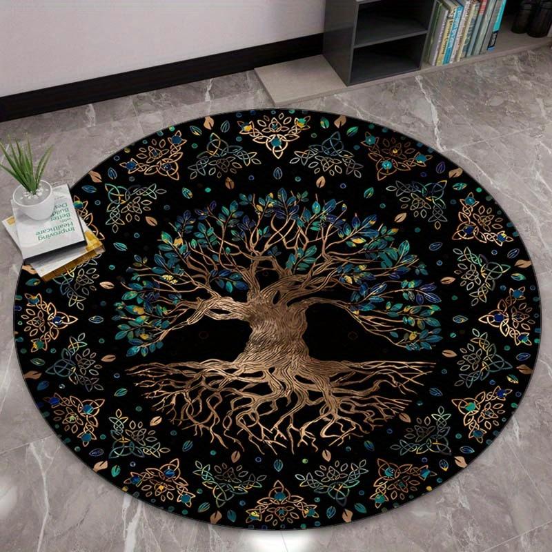 

1pc Yggdrasil Tree of Life Print Round Rug - Non-Slip Polyester Rug for Living Room, Bedroom and Kitchen Decor - Crystal Fleece 100x100cm