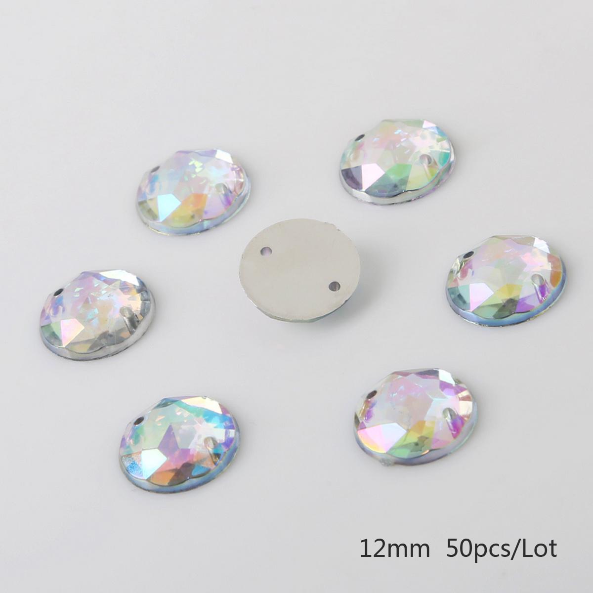 

8/10/12 мм стразы с плоской обратной стороной, круглые акриловые бусины, пришитые стразы, хрустальные камни для рукоделия, украшения для скрапбукинга 12mm 50pcs разноцветный/белый
