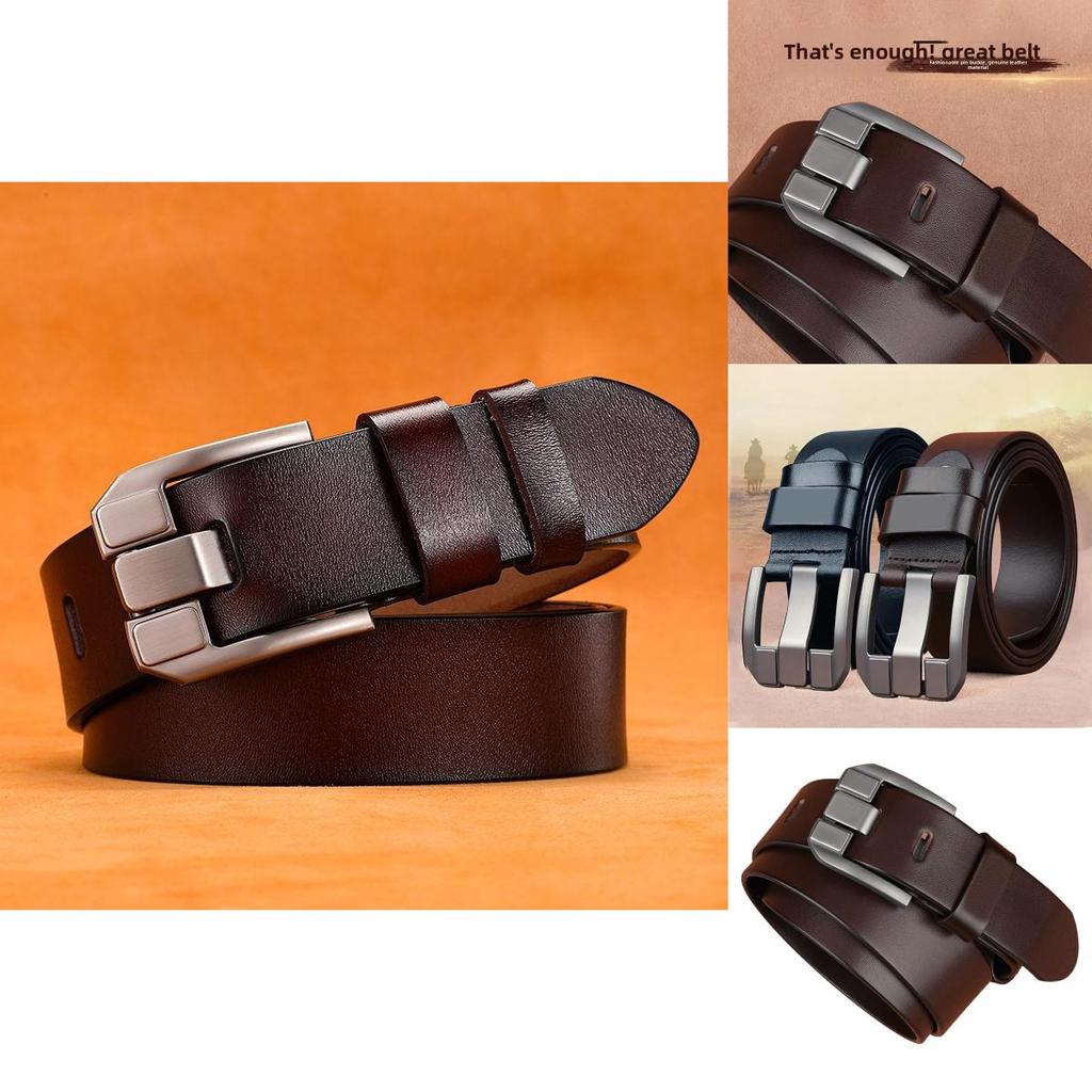 Vintage Leather Belt For Men With Alloy Pin Buckle Business Casual Geometric Style