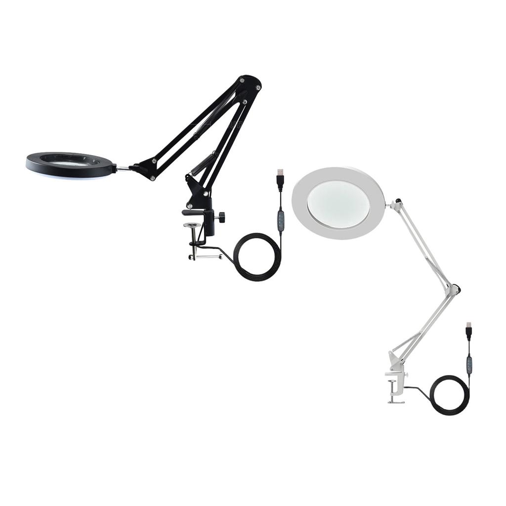 10X Magnifying Glass with LED Light Flexible Arm Brightness Adjustable 3 Colors Workbench Light with
