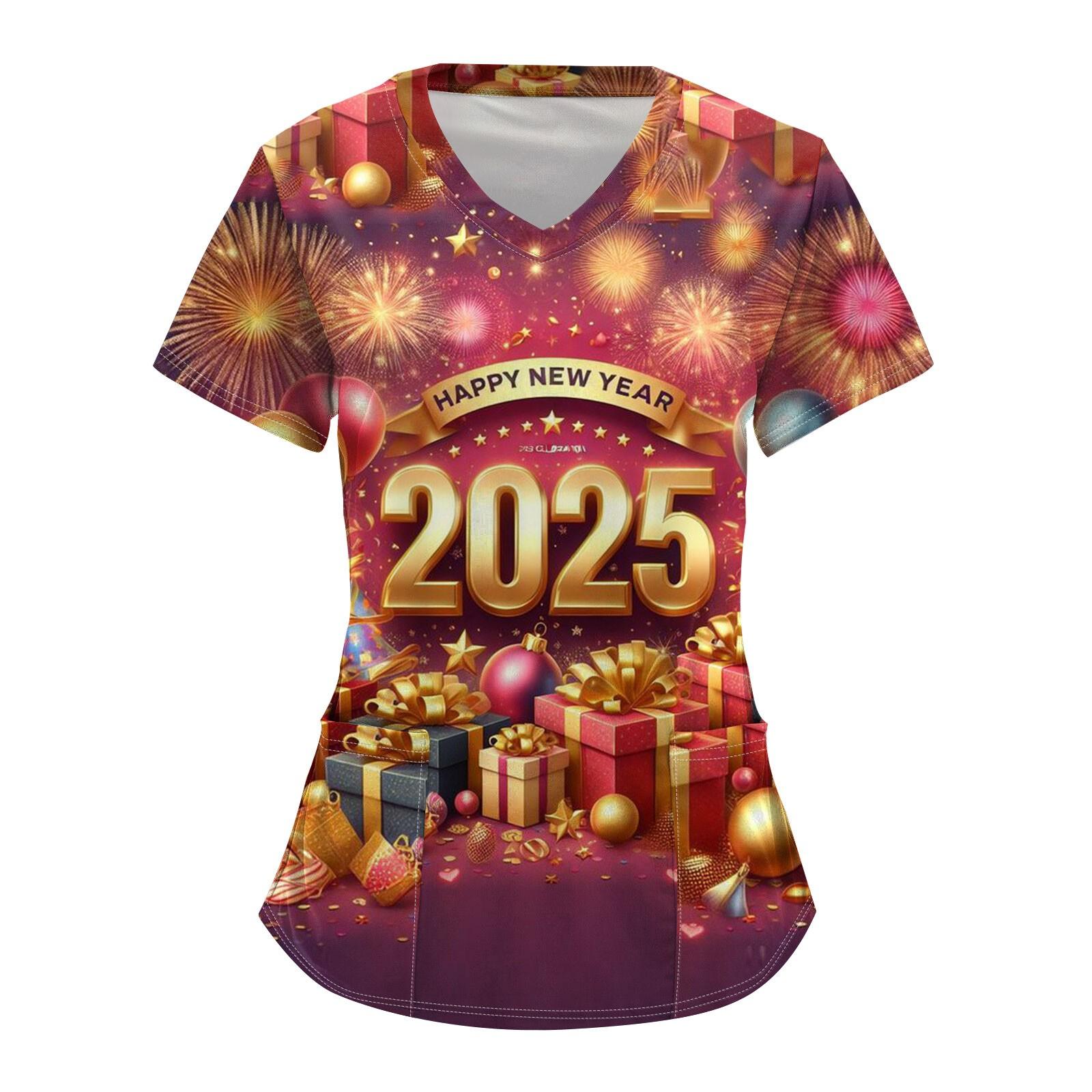 

Женский модный комбинезон с V-образным вырезом, короткими рукавами и карманами 2025 года с рождественским принтом XXXL винный