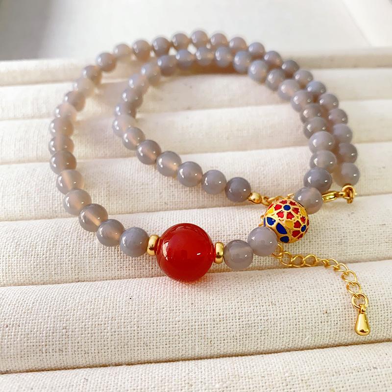 Meier Agate beaded enamel glazed ball classy cold style necklace niche style elegant collarbone chain