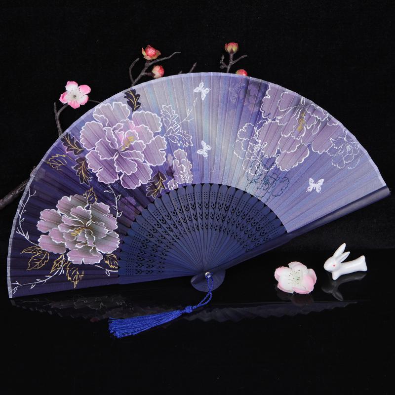 Chiński styl Retro Składany wachlarz Lato Wachlarz ręczny dla kobiet Wachlarz na imprezę do tańca Starożytny gruby, ale luźno tkany jedwab abanicos para boda