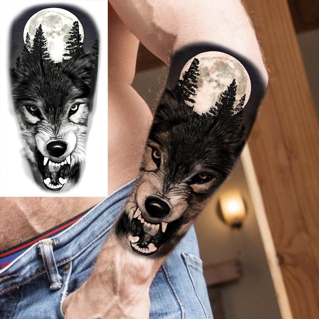 1 Sheet Forest Wolf Coyote Temporary Tattoos For Men Adults Forearm Arm Leg Body Art Drawing Fake Tattoo Sticker Transferable