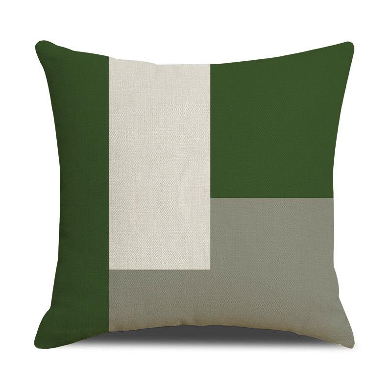 Light Luxury Green Linen Sofa Pillow Dark Green Geometric Pattern Pillow Bedside Cushion Cushion Pillow Cover