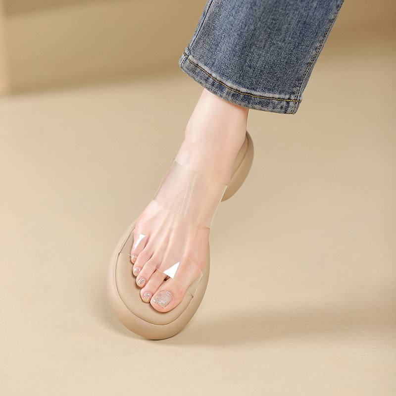 Krazing Pot Mules Natural Leather PVC Peep Toe Thick Heels Summer Shoes Size 42 Platform Women Sandals