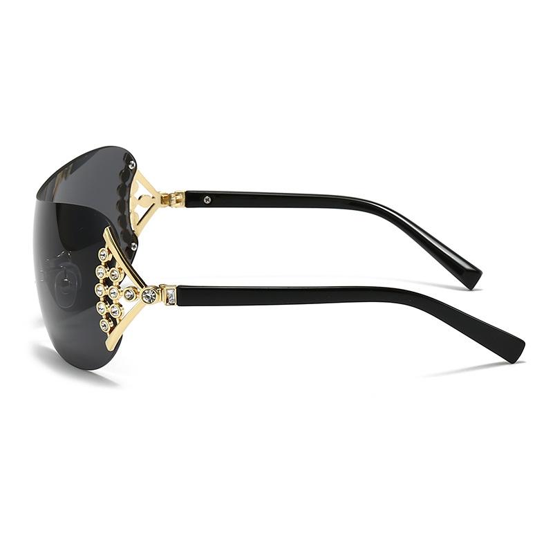 European and American Style Diamond-encrusted Sunglasses with Integrated Lenses and Fan-shaped Design for Women.