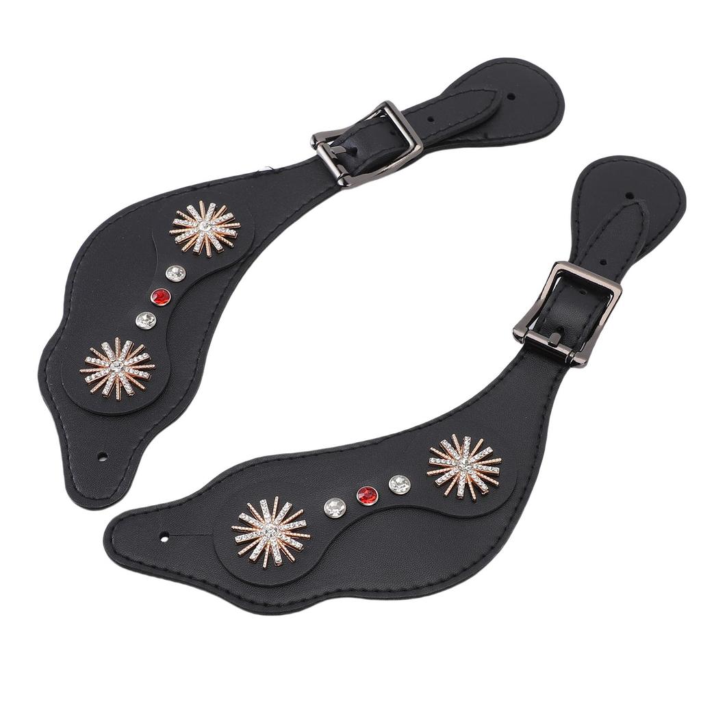 Spur Straps Western Rhinestone Floral Boots Vintage Spur Straps for Horse Riders Adjustable Length Handcrafted Black
