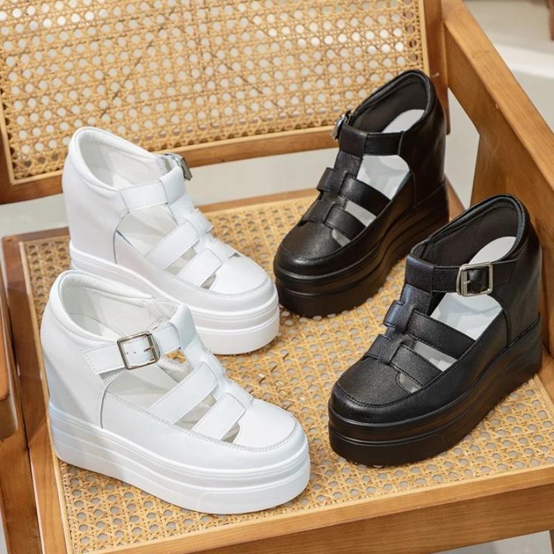 Mode 11CM Neue Damen Sandalen Bequeme Schuhe Schnalle Mode Sommer Runde Zehenpartie Plateau Keilabsatz Hohe Verdeckte Absätze Damen Atmungsaktiv