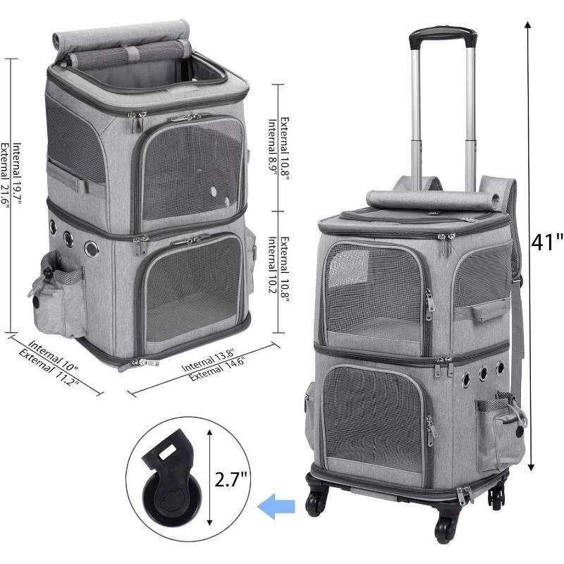 Double-layer Pet Trolley Bag Large Space Portable Outdoor Travel Silent Easy To Put Two Cat Foldable Oxford Cloth Pet Bag