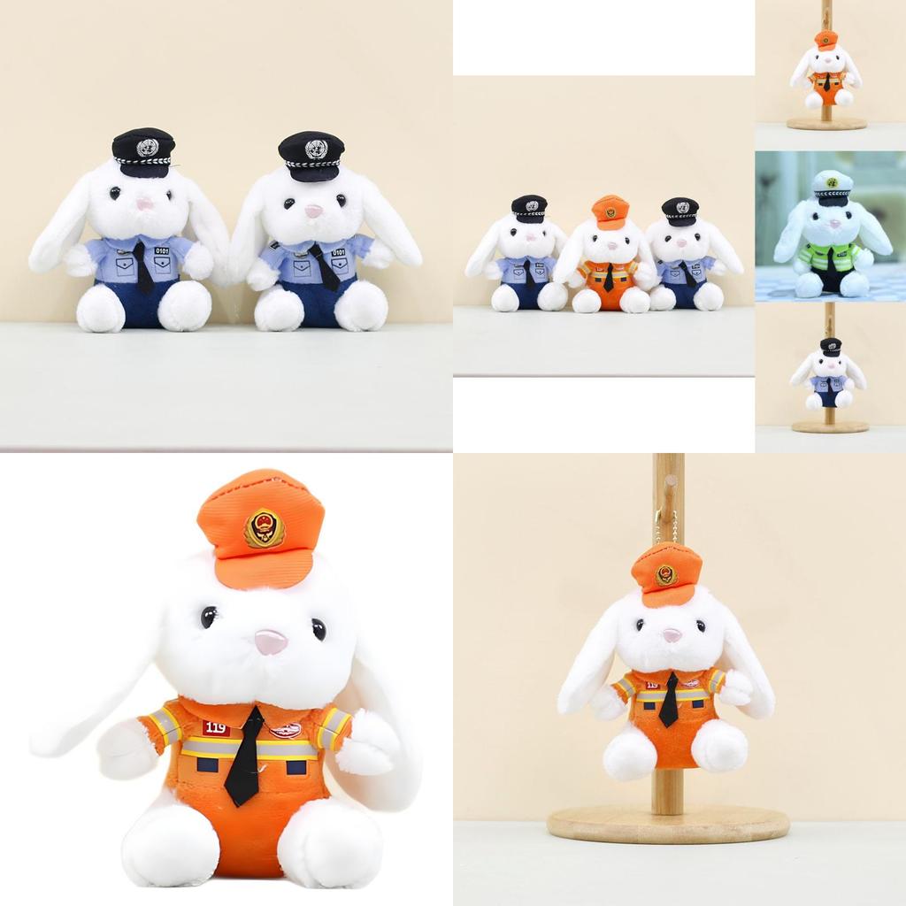 Cute Firefighter Bunny Plush Toy Charming Keychain Soft Short Plush