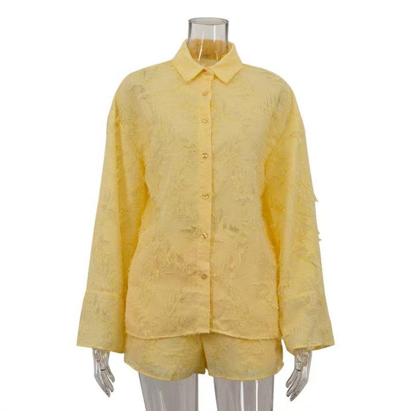 

Western Style New Fashion Jacquard Lapel Shirts Shorts Set Shirt and Shorts Suit Set Yellow L