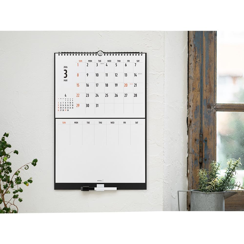 Midori 2026 Calendar Wall-Mounted Whiteboard Calendar, Medium, 31379006