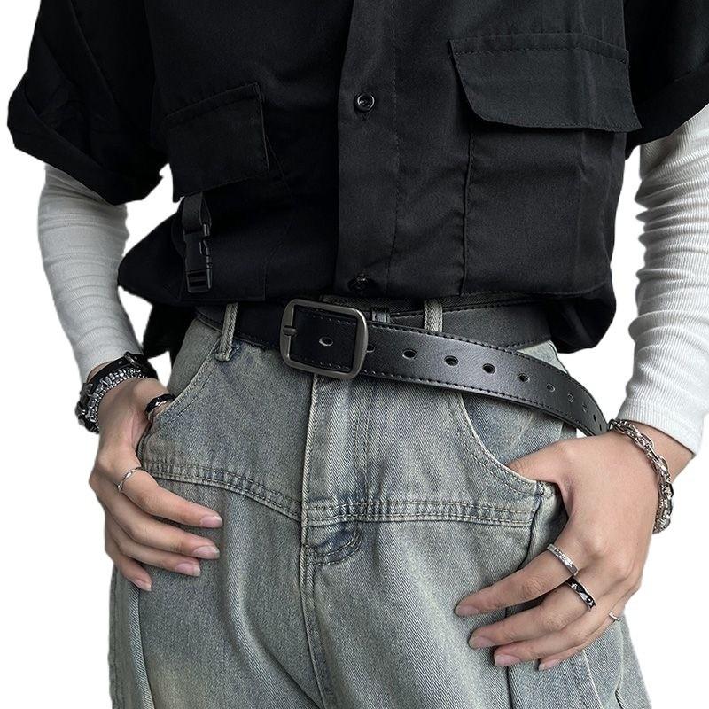 Casual Denim Youthful Belt Crafted From Durable Cowhide In Elegant Black For Looks Fashionable