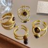 Retro Brown Stone Rings for Women Golden Charm Aesthetic Ring Sunflower Irregular Opening Adjustable Ring Fashion Jewelry Gift