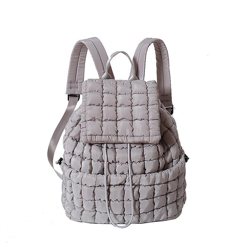 Schoolbag Down backpack Women's new cotton bag Fashion pleated cloud bag Commuter travel Large capacity backpack