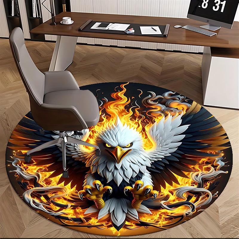 1pc Flaming Eagle Round Carpet - Anime Design Office Chair Mat, Non-Slip Rug for Home Decor, Seasonal Gift, Suitable for Office, Living Room, Bedroom,