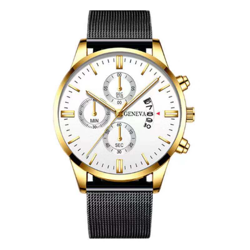 Blue Men'S Mesh Strap Watch Men'S Quartz Calendar Watch Fashion Business Watch
