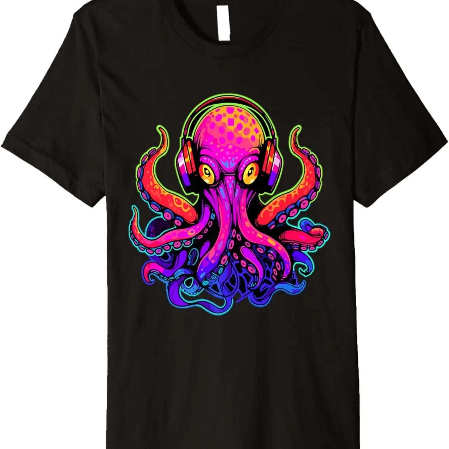 Psychedelic DJ Octopus Drum and Bass Premium T-Shirt S чёрный
