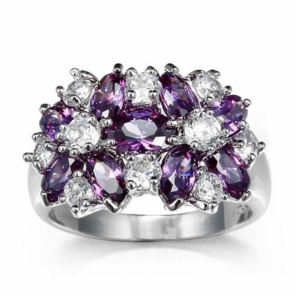 Anillo de Flor Floreciente de Circonita de Colores – Banda Creativa Europea y Americana Pavimentada con Diamantes