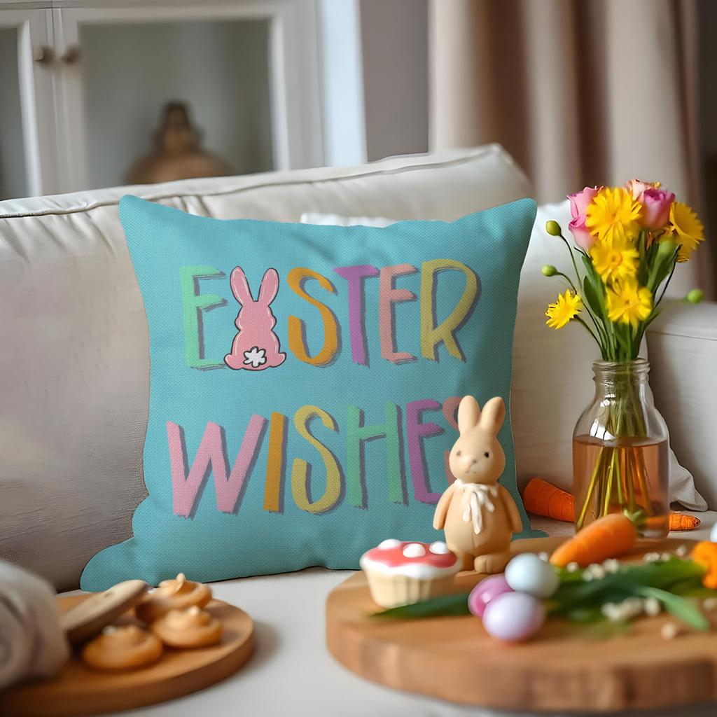 Easter Pillowcase Colorful Letters Linen Print Festive Decoration Home Sofa Cushion Cover Pillowcase