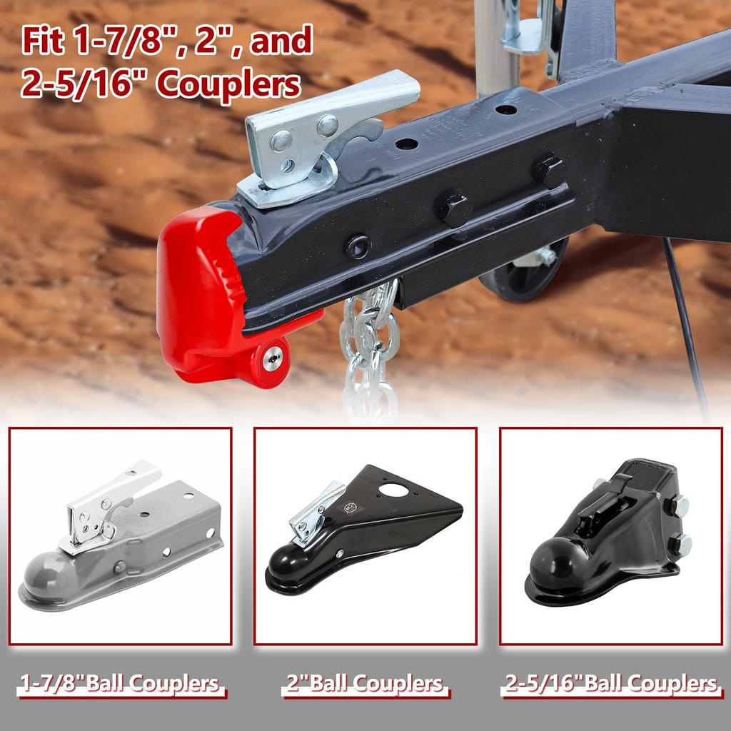 Cenipar Trailer Hitch Lock Universal Size Fit 1-7/8", 2", And 2-5/16" Couplers, Heavy Duty Steel, For Vehicles, Trailers, And RVs(Red)