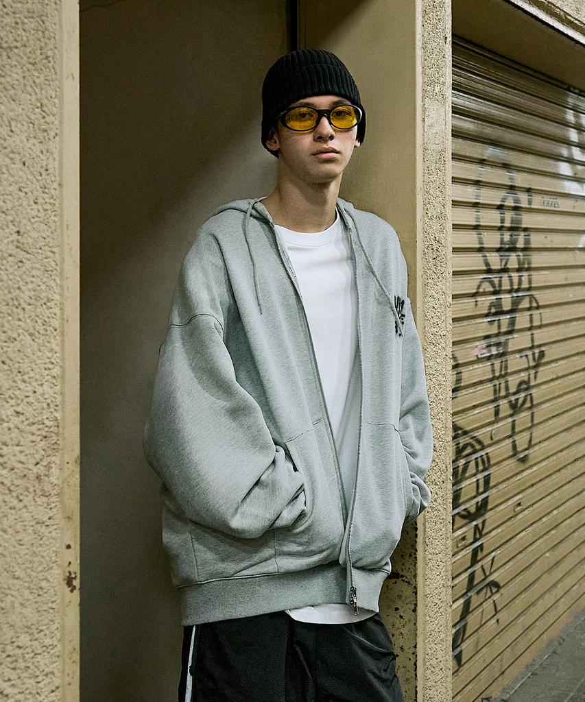 Fluke Achieve Graffiti Oversized Zip-Up Hoodie Grey Fzt1034-Z