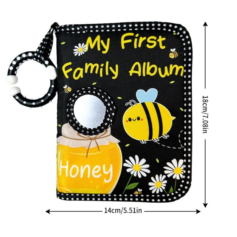 Bees Pattern Washable Baby Memory Book Album with Clear Photo Pocket and Safe Mirror for Capturing Preciously Moment