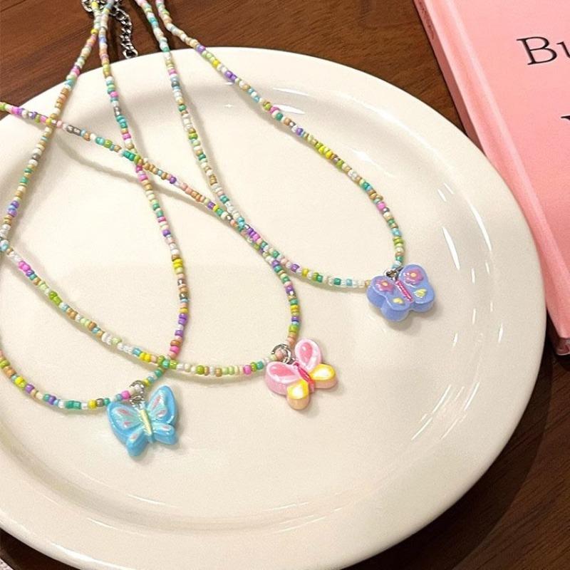 Beaded Butterfly Necklace for Women - Light Luxury, Niche Design, Delicate Collar Chain, Sweet and Cool Neck Chain