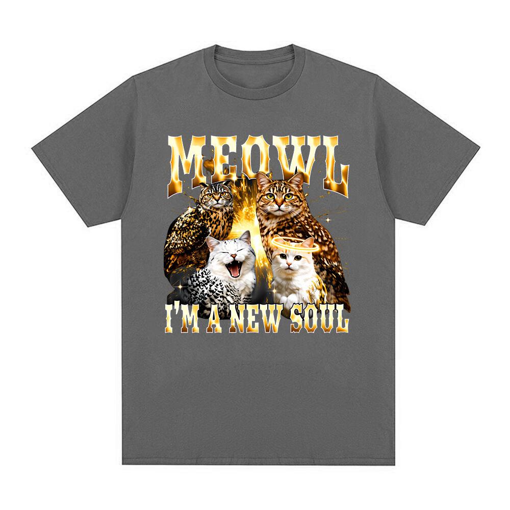 Meowl Cat Owl Funny Meme Im A New Soul Graphic Tshirts Women Clothing Fashion Harajuku Short Sleeves Cotton Summer T Shirts