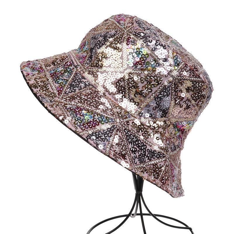 Women Bucket Hat Fishing Cap Sequin Hip-hop Festival Glitter Bling Wide Brim