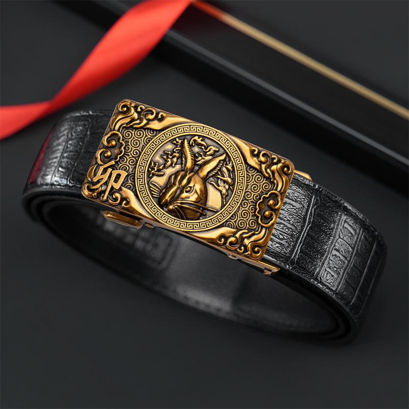 Ceinture automatique pour homme Zodiaque, style Guochao personnalisé rétro polyvalent pour personnes d'âge moyen et jeunes