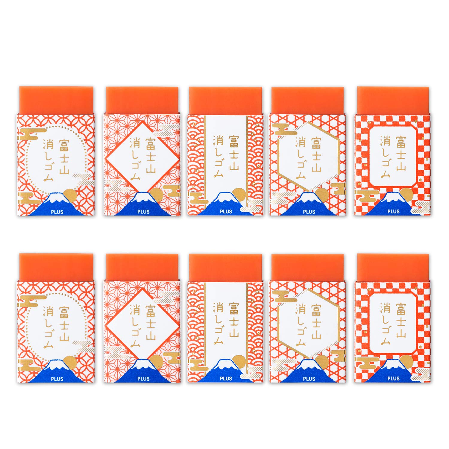 

Plus Limited Edition Mount Fuji Red x 10 Air-in Eraser, Fuji, 10-Pack, 36-590