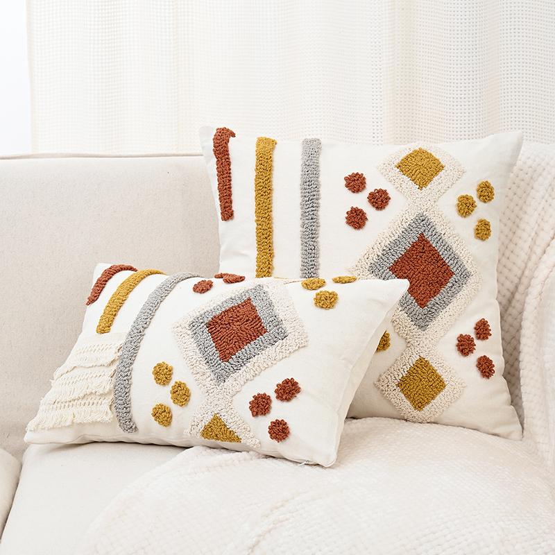 BUYNOW 1PC Bohemian Diamond Loop Velvet Lace Pillowcase Vintage Living Room Sofa Cushion Cover Home Bed Decor cojines para sala