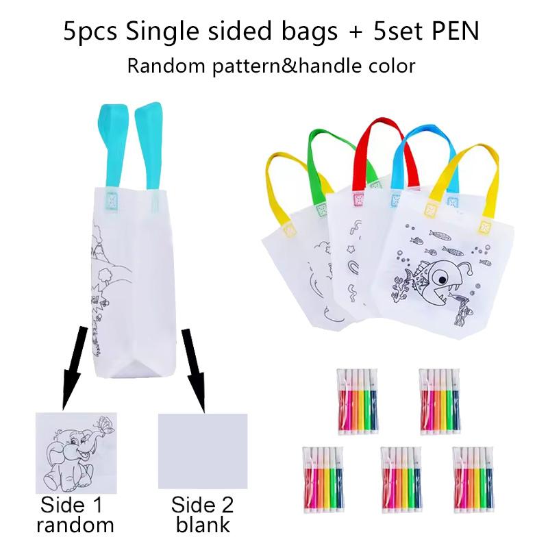 Children Drawing Toys DIY Graffiti Bag And Colored Marking Painting Non Woven Gift Bag Crafts Colorful Filling Painting Bag TMZ
