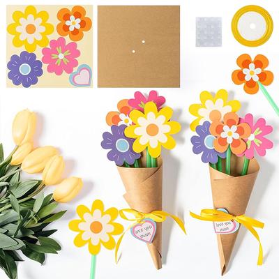 6-48 Peças Kit de Artesanato DIY Buquê de Flores Presente Dia das Mães Artesanato de Flores de Papel Para Crianças Faça Seu Próprio Buquê Flores Artificiais