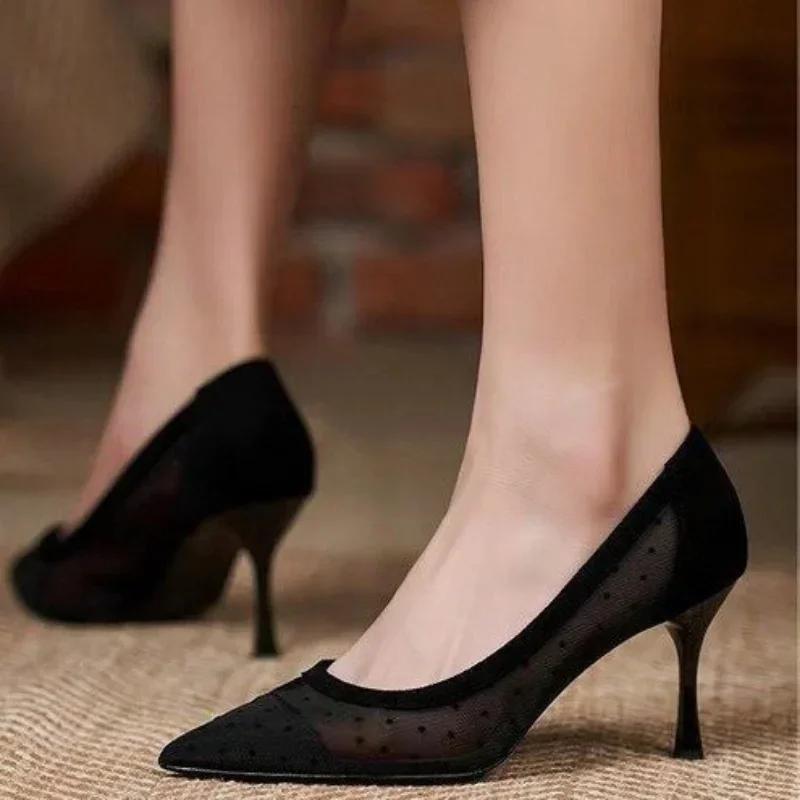 Fashion Women's Shoes Fashion Lace Mesh Breathable Lightweight Comfort Thin High Heel Sandals Shoes for Women Zapatos De Mujer