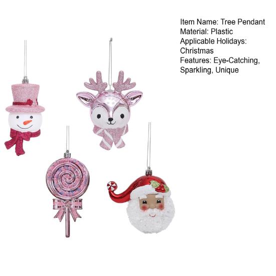 Cartoon 3D Christmas Ornaments Plastic Hanging Decor with Snowman Reindeer Lollipop Designs Festive Tree Decoration for Holiday Displays