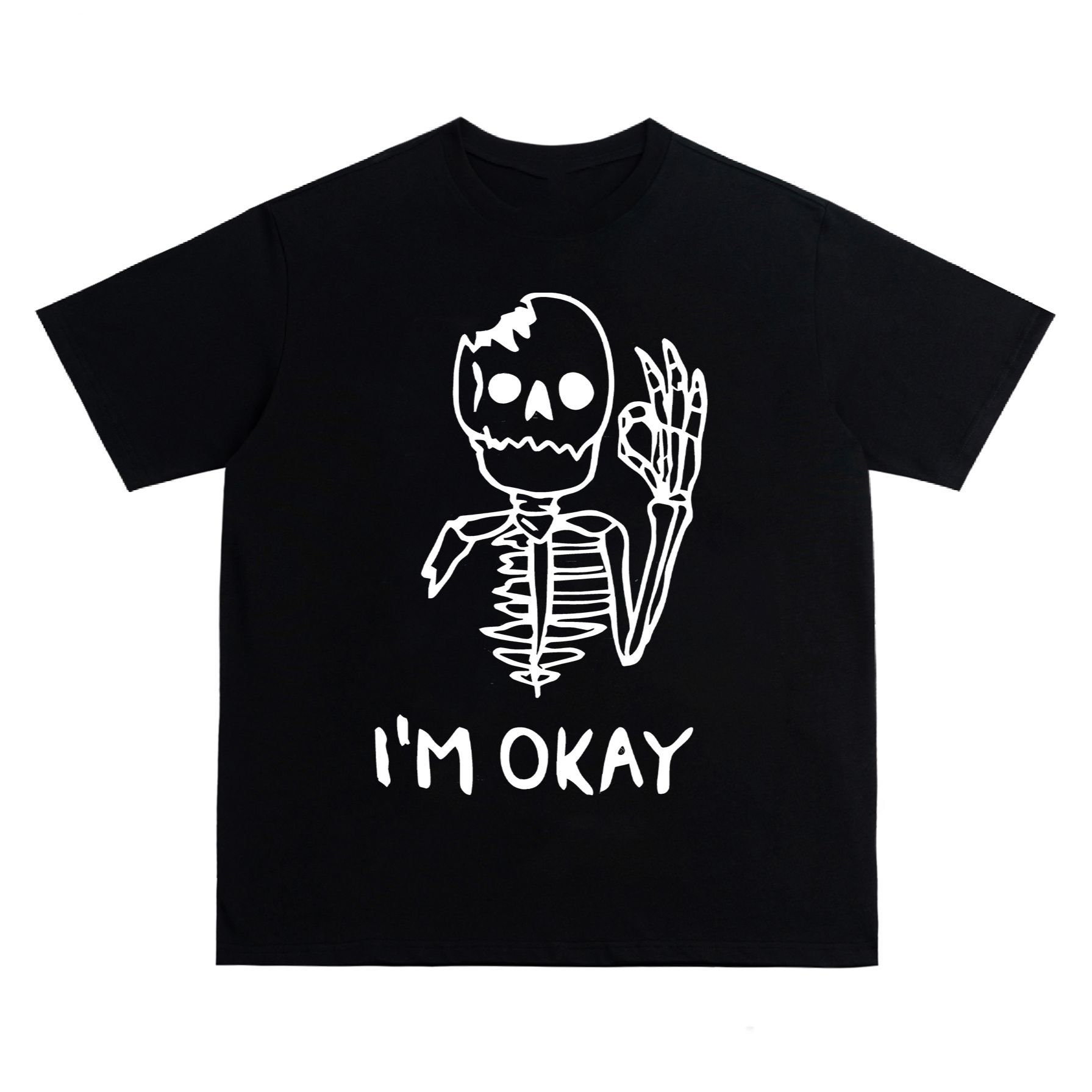 

American Streetwear Brand Niche Skull Print Short-sleeved T-shirt, Versatile for Both Men and Women, Loose Street Couple Ins Top 4XL