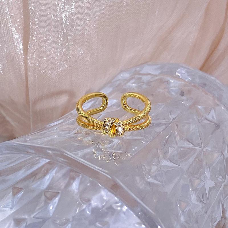 Medieval Stacked Wearing Sea Blue Horse Eye Diamond Opening Ring Women'S Double Head Bow Blue And White Flash Diamond Personalized Ring